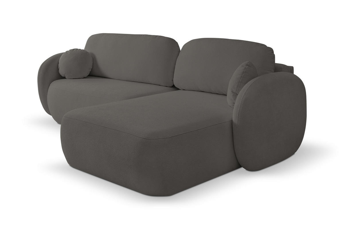 ECKSOFA AMICO R-S Grau Geflochtener Stoff mit Schlaffunktion - Grau, Holz (248/174cm) - MASSENO