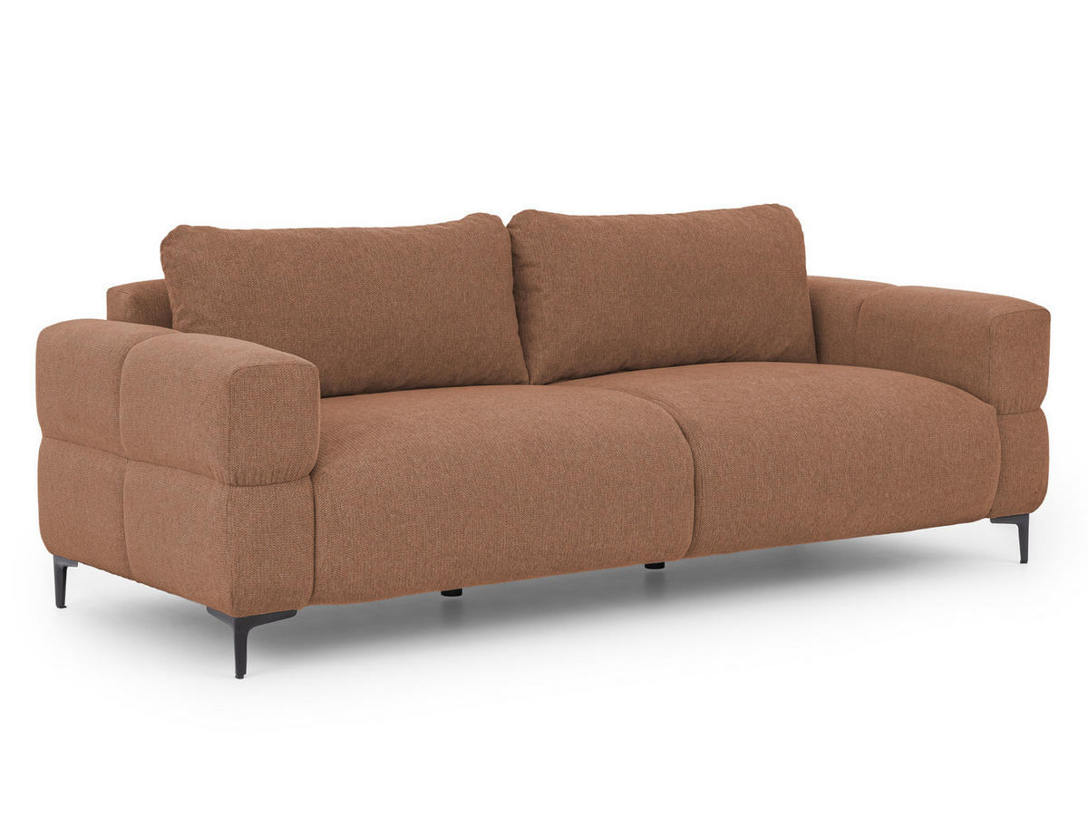 3-SITZER-SOFA Cardea in Bubble-Optik aus weichem Terrakotta Strukturstoff mit hohem Sitzkomfort - Terracotta/Schwarz, Holz/Textil (217/80/97cm) - S-Style Möbel