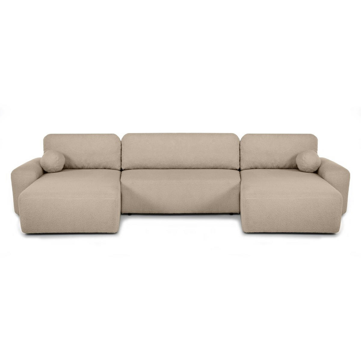 WOHNLANDSCHAFT Noel mit Schlaffunktion, Dunkelbeige, Bouclé-Stoff - Cappuccino, Holzwerkstoff (375/93/163cm) - Beautysofa