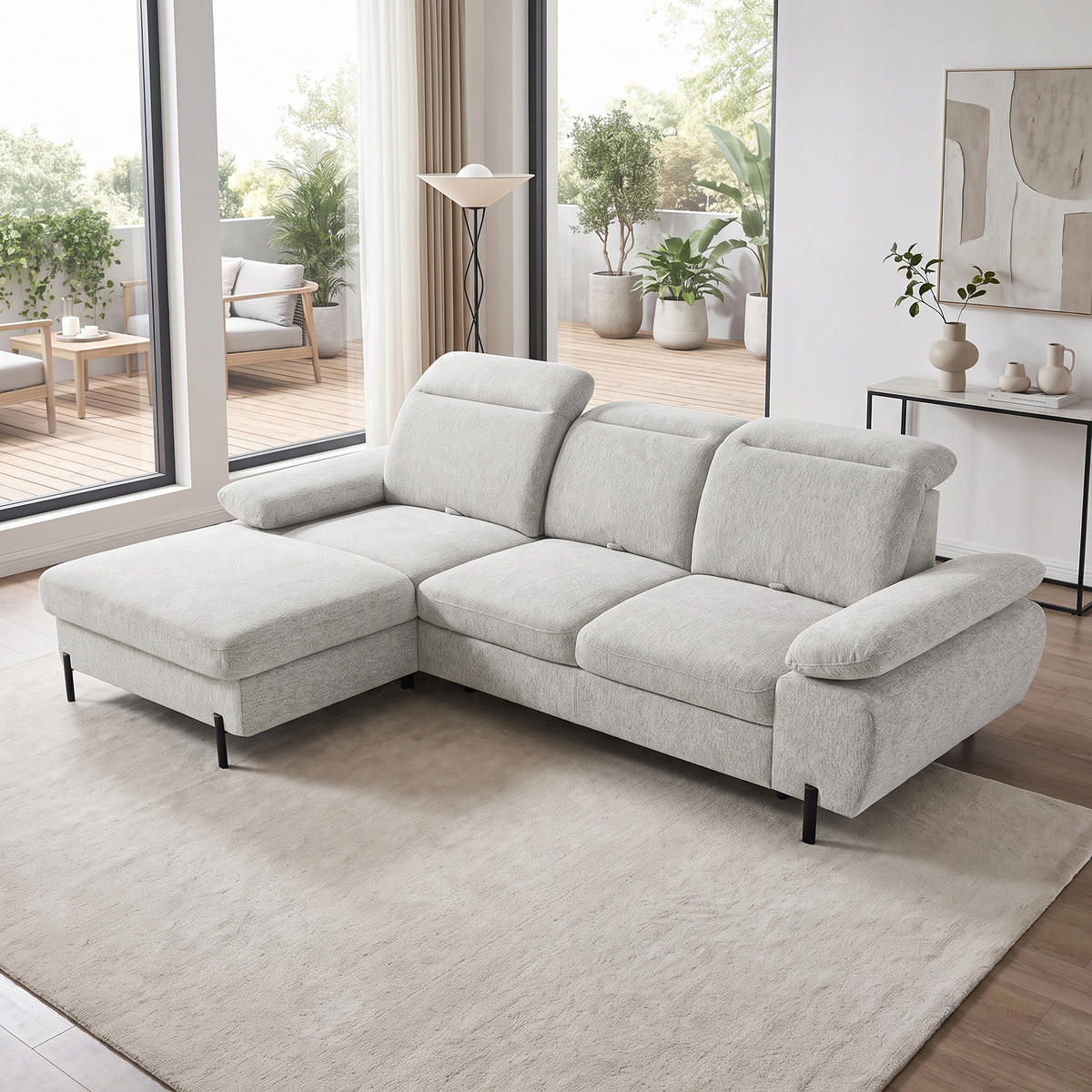 ROZKLÁDACÍ ROHOVÁ SEDACÍ SOUPRAVA Sora Mini s nastavitelnými opěrkami hlavy a funkcí spaní, žinylková látka, béžová, levá - černá/béžová, textil (285/190cm) - Beautysofa