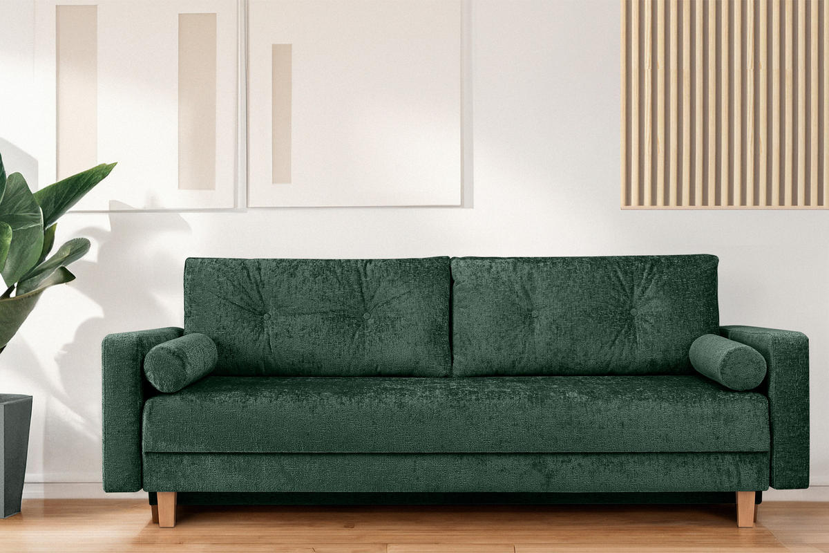 3-SITZER-SCHLAFSOFA ERISO mit weiche Sitzfläche und hohe Rückenlehne, Chenille-Stoff, grun - Braun/Grün, Textil (220/80/100cm) - KONSIMO®