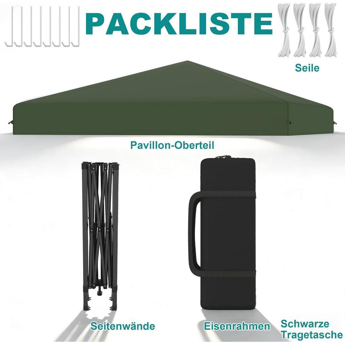 FALTPAVILLON 3x3 m Grün mit One-Touch Lift - Grün, Textil (300/260/300cm)