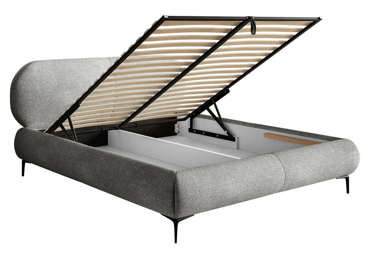 POLSTERBETT Ovalle Grau mit schwarzen Metallbeinen und Bettkasten 140 cm - Schwarz/Grau, Textil/Metall (140/200cm) - Selsey
