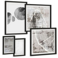 BILDER SET 5er Set - 50x50 cm & 20x30 cm & 40x60 cm Schwarzer Rahmen - Abstrakte moderne Formen - Schwarz, Kunststoff (40/60cm) - TULUP