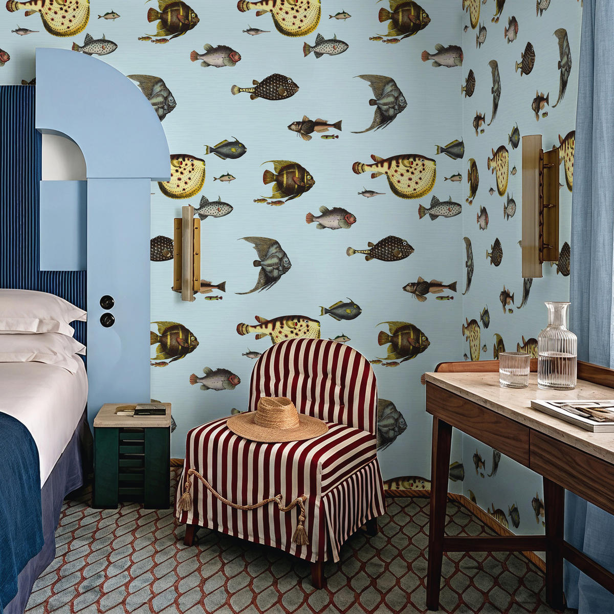 TAPETE Fische aus echtem Papier, 200x280cm, 8 Bögen - Hellblau, Papier (200/280cm) - WALLPAPERS4BEGINNERS