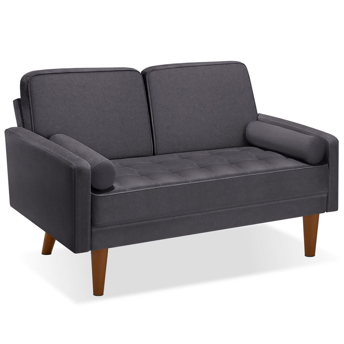 SOFA Skagen, 135 x 76 x 85 cm, Samtoptik grau - Braun/Grau, Kunststoff/Textil (135/85/76cm) - tectake