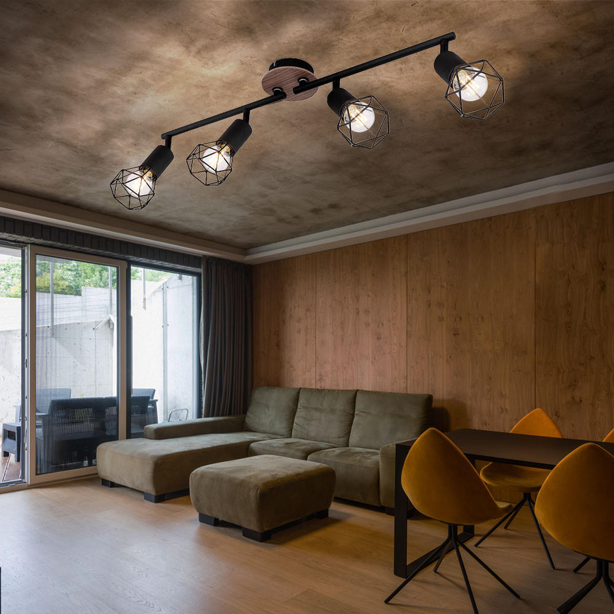 DECKENLEUCHTE Metall Holzoptik Schwarz - Schwarz, Holz (60/10/21.5cm) - Globo Lighting