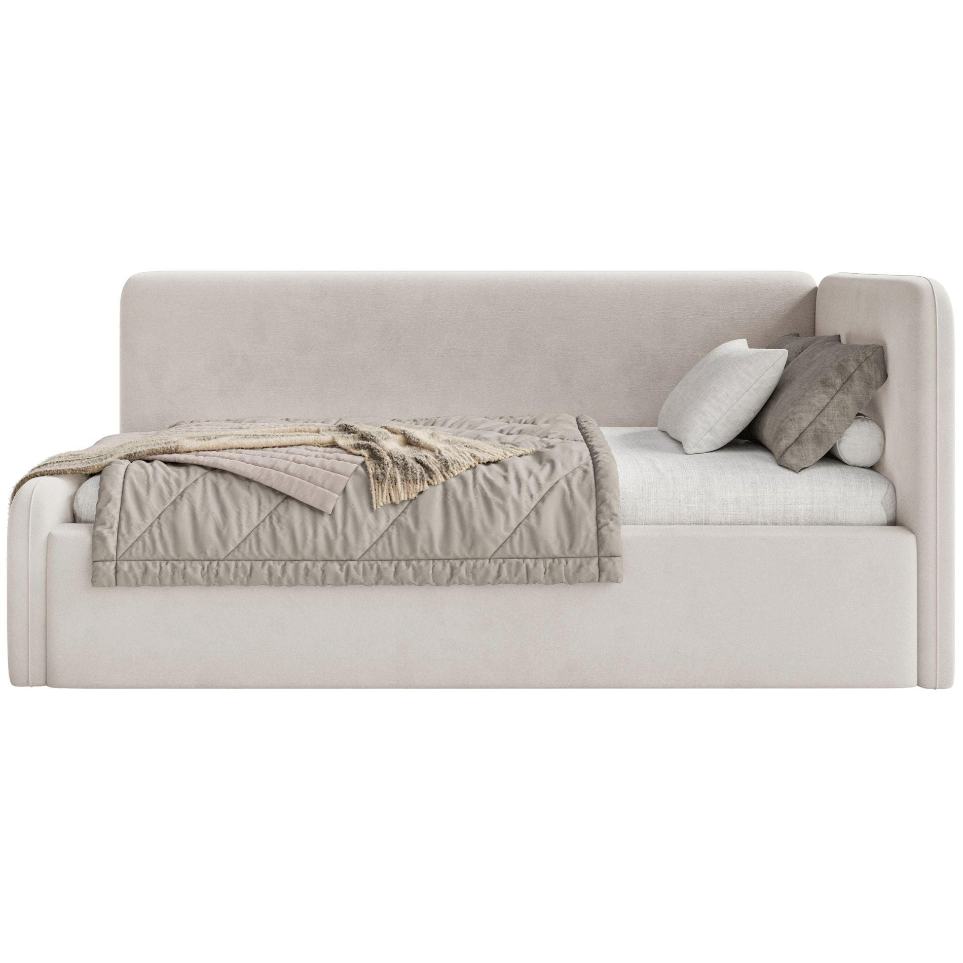 JUGENDBETT Fanko Samt Hellbeige 90x200 cm - Ecru/Schwarz, Kunststoff/Textil (90/200cm) - Selsey