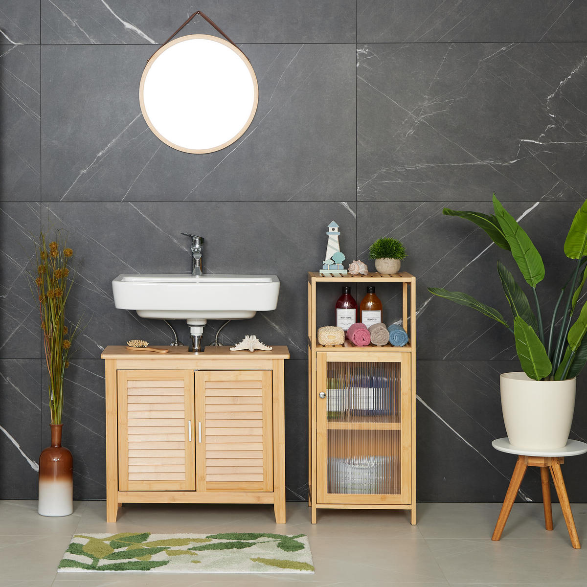 BADEZIMMERSCHRANK - Hellbraun, Holz/Holzwerkstoff (36.5/87.5/35cm) - Relaxdays