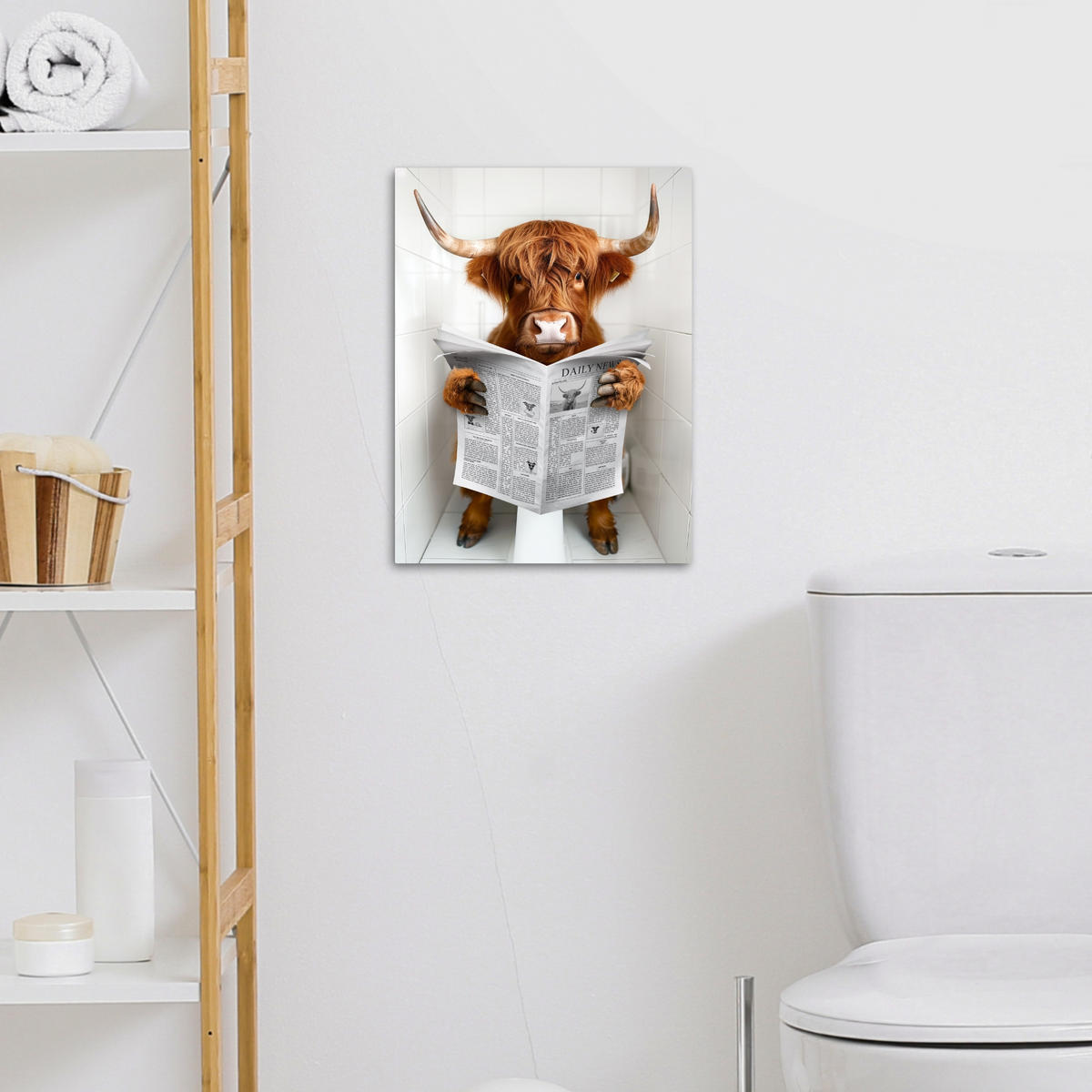 LEINWANDBILD Schottischer Highlander - Tier - Zeitung - Toilette 30x40 cm - Kastanienfarben, Textil (30/40cm) - MuchoWow