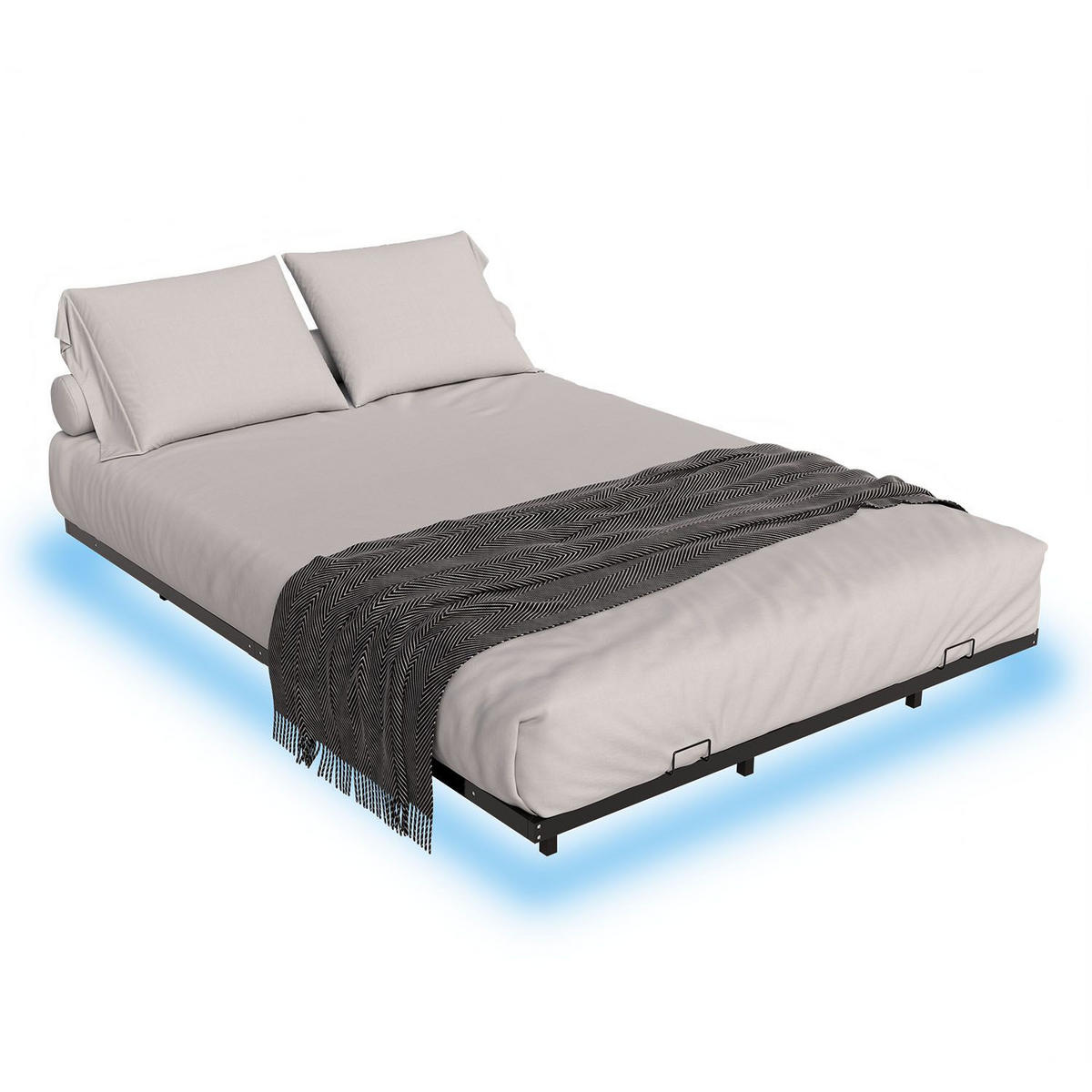 METALLBETT Palamos 140x200 cm mit LED und Matratze - Schwarz, Metall (140/200cm) - Juskys