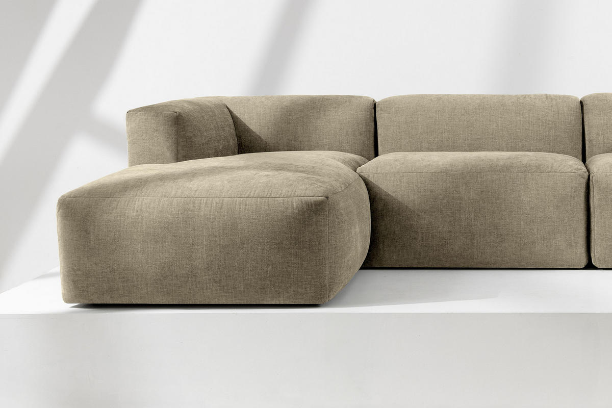 PANORAMA-ECKSOFA BUFFO 7/8 Sitzer mit extrem weicher Sitzfläche, Gewebestoff, sandfarben - Sandfarben, Textil (424/73/180cm) - KONSIMO®