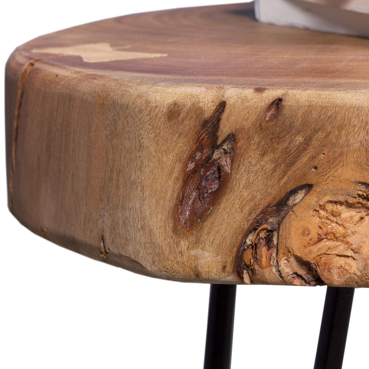 BEISTELLTISCH Massivholz Metallbeine Baumstammoptik BALU, Beige 35x35x45 cm - Beige/Schwarz, Holz/Metall (35/35/45cm) - KADIMA DESIGN