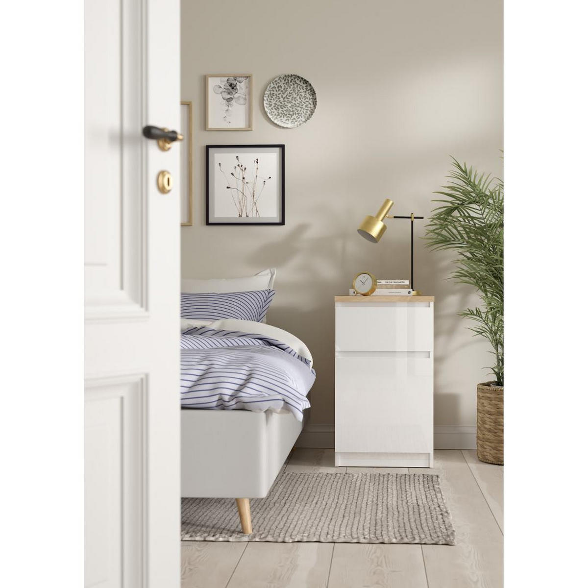 NACHTTISCH, Naia, Nussbaum / Weiß, Holzwerkstoff / Metall, 41 x 40 x 70 cm - Nussbaumfarben, Holzwerkstoff/Metall (41/70/40cm) - ebuy24