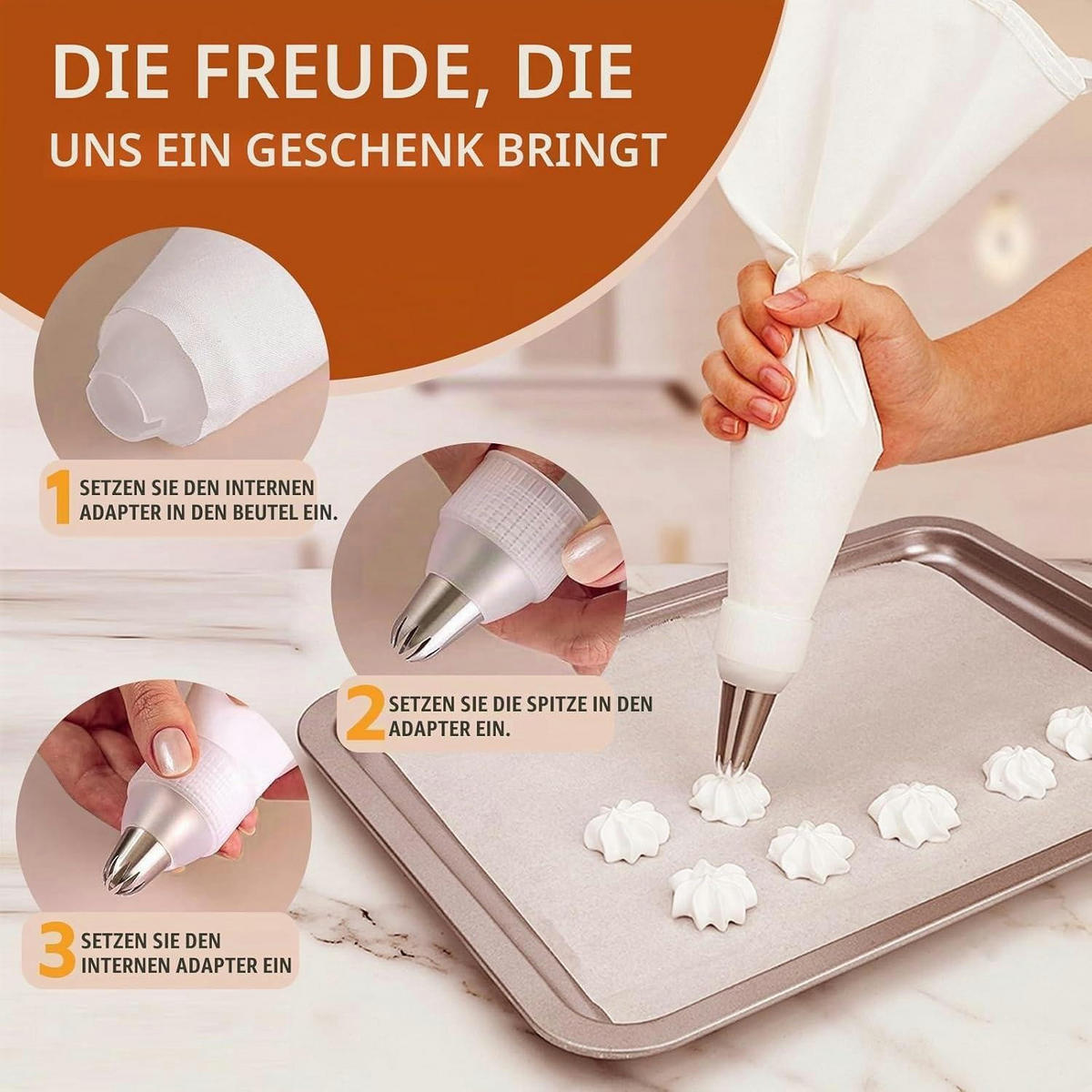 SPRITZBEUTEL Set 9-teilig mit 6 Edelstahl-Tüllen - Weiß, Kunststoff (23/12.8/39cm)