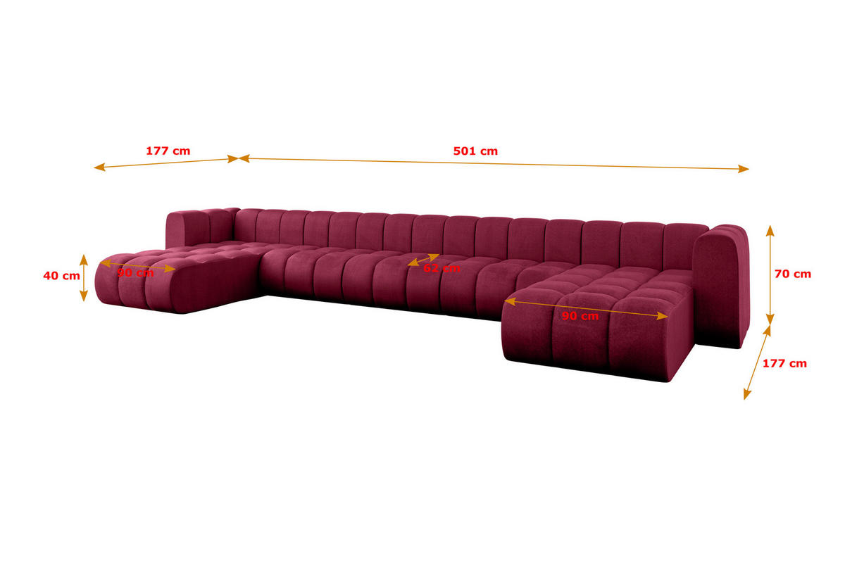 WOHNLANDSCHAFT modulares Sofa Joren-U3 - 501x177x70 cm Bordeauxrot - Bordeaux, Holzwerkstoff/Textil (501/70/177cm) - ALTDECOR