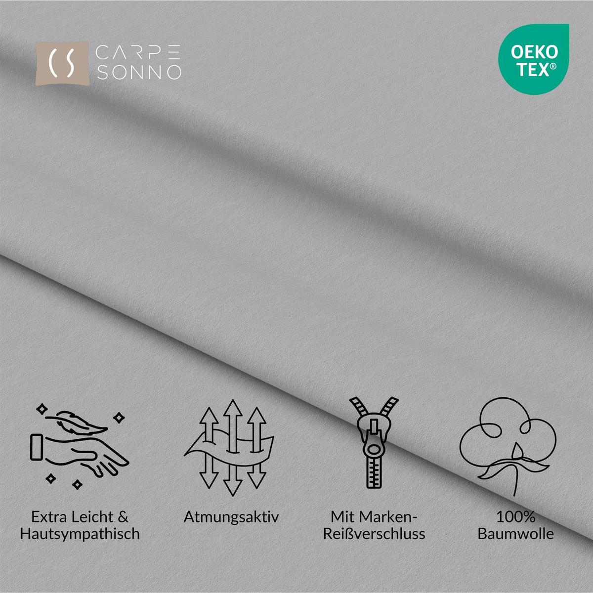 KISSENBEZUG 40x80 cm aus 100% Baumwolle, Kissenhülle Silber Uni - Silberfarben, Textil (80/40cm) - Carpe Sonno