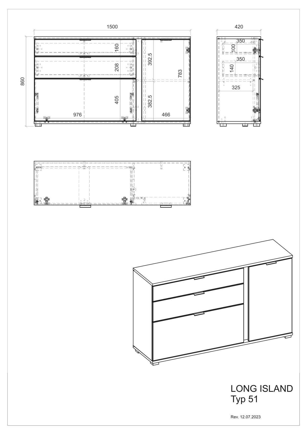 SIDEBOARD M19 Weiß Matt 150/86/42 cm schmal - Weiß, Holzwerkstoff (150/86/42cm) - Livojo