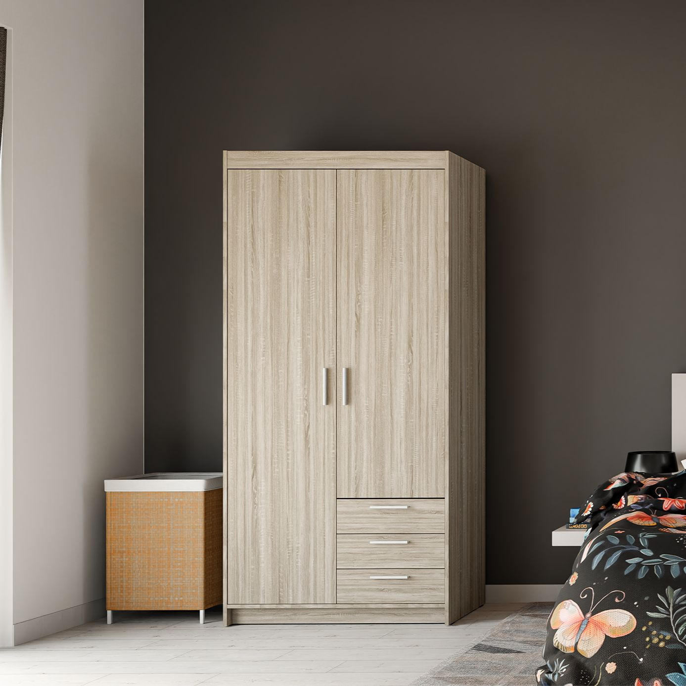 DREHTÜRENSCHRANK ELENORA 89,7/190,5/53cm 2-türig Sonoma Eiche - Sonoma Eiche, Holzwerkstoff (89.7/190.5/53cm) - MASSENO