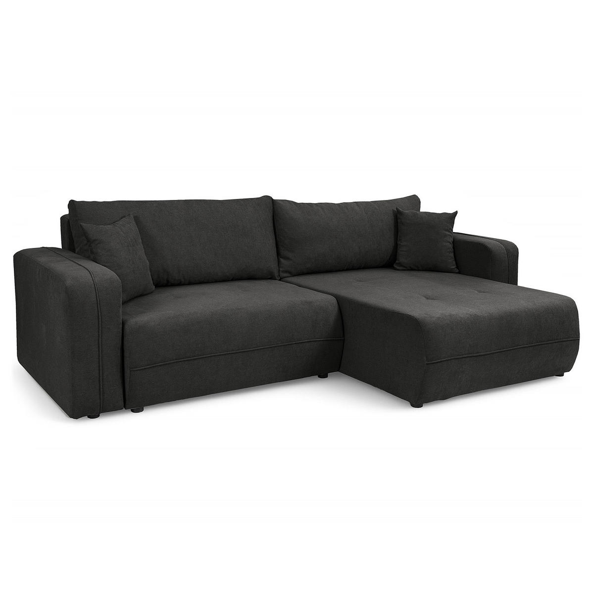 ECKSOFA mit Schlaffunktion - 244 cm - Anthrazit/Schwarz, Kunststoff/Textil (244/145cm) - home24