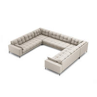 PANORAMASOFA Mamaia aus strukturiertem Stoff beige 9 Sitzplätze - Beige, Textil (256/75/337cm) - Micadoni