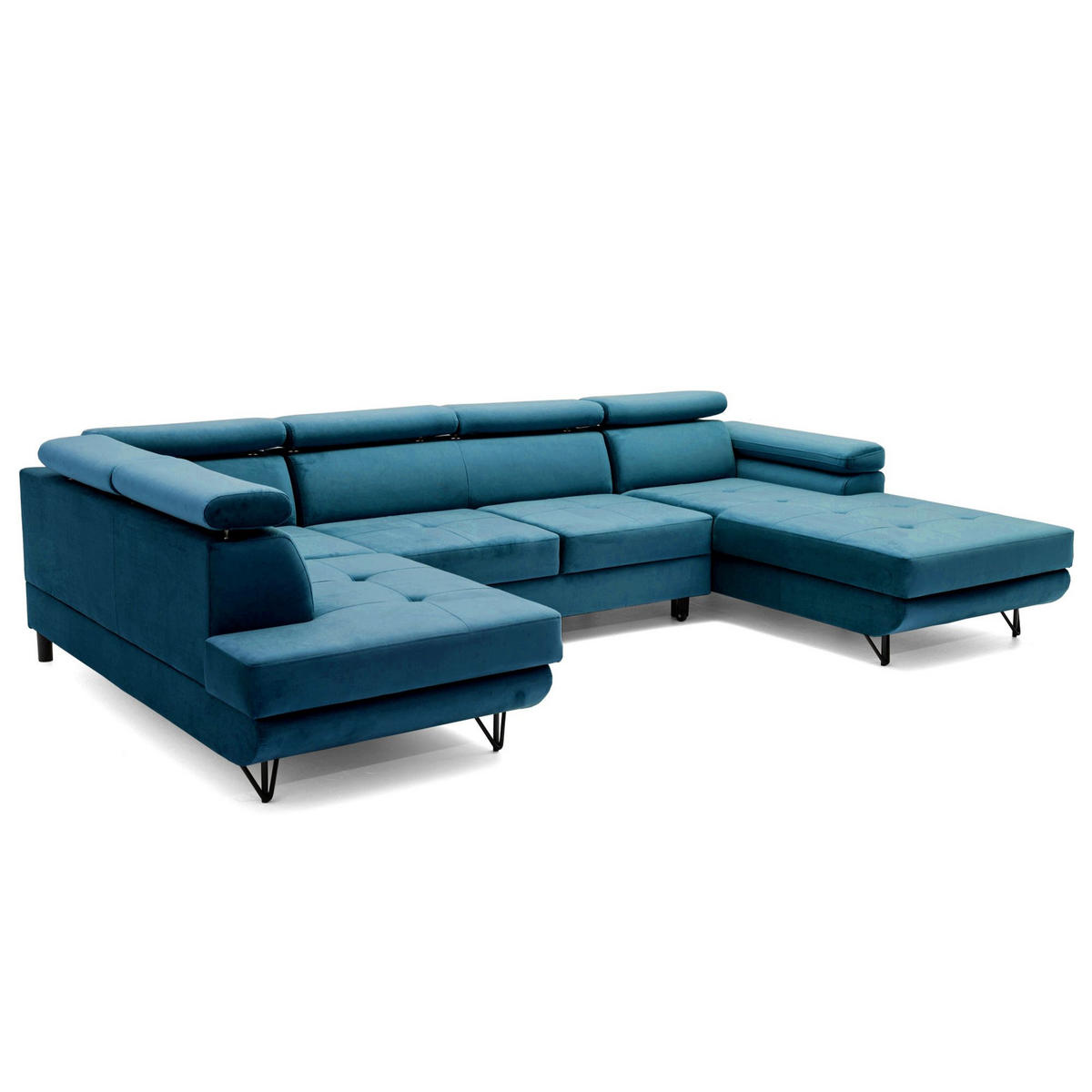 ECKSOFA U-Form JUNIOR U Links mit Schlaffunktion 128x254 Velours Smaragdgrün - Smaragdgrün/Schwarz, Holz/Textil (323/90/184cm) - Muffo