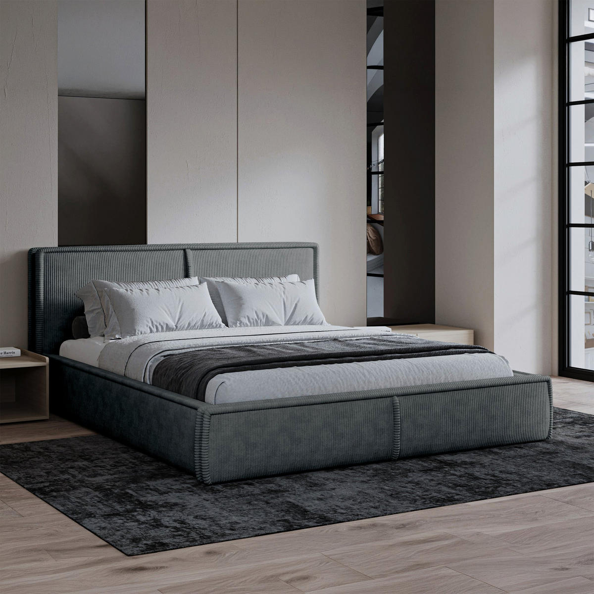 POLSTERBETT CORDO HELLBEIGER CORDSTOFF 160x200 CM - Schwarz/Grau, Kunststoff/Textil (140/200cm) - Selsey