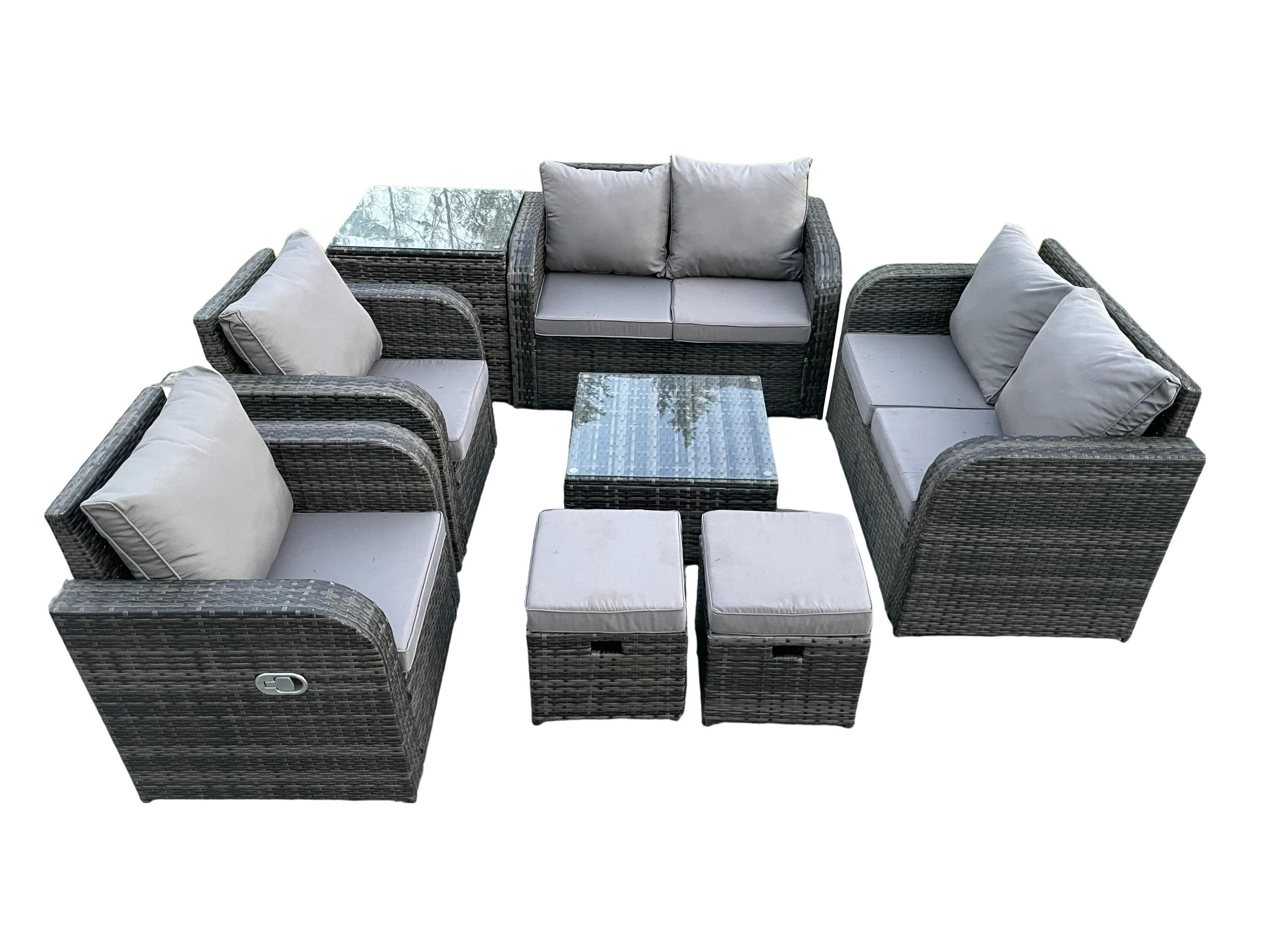 GARTENMÖBELGARNITUR Polyrattan Dunkelgrau 8-Sitzer - Dunkelgrau, Metall - Fimous