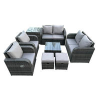 GARTENMÖBELGARNITUR Polyrattan Dunkelgrau 8-Sitzer - Dunkelgrau, Metall - Fimous