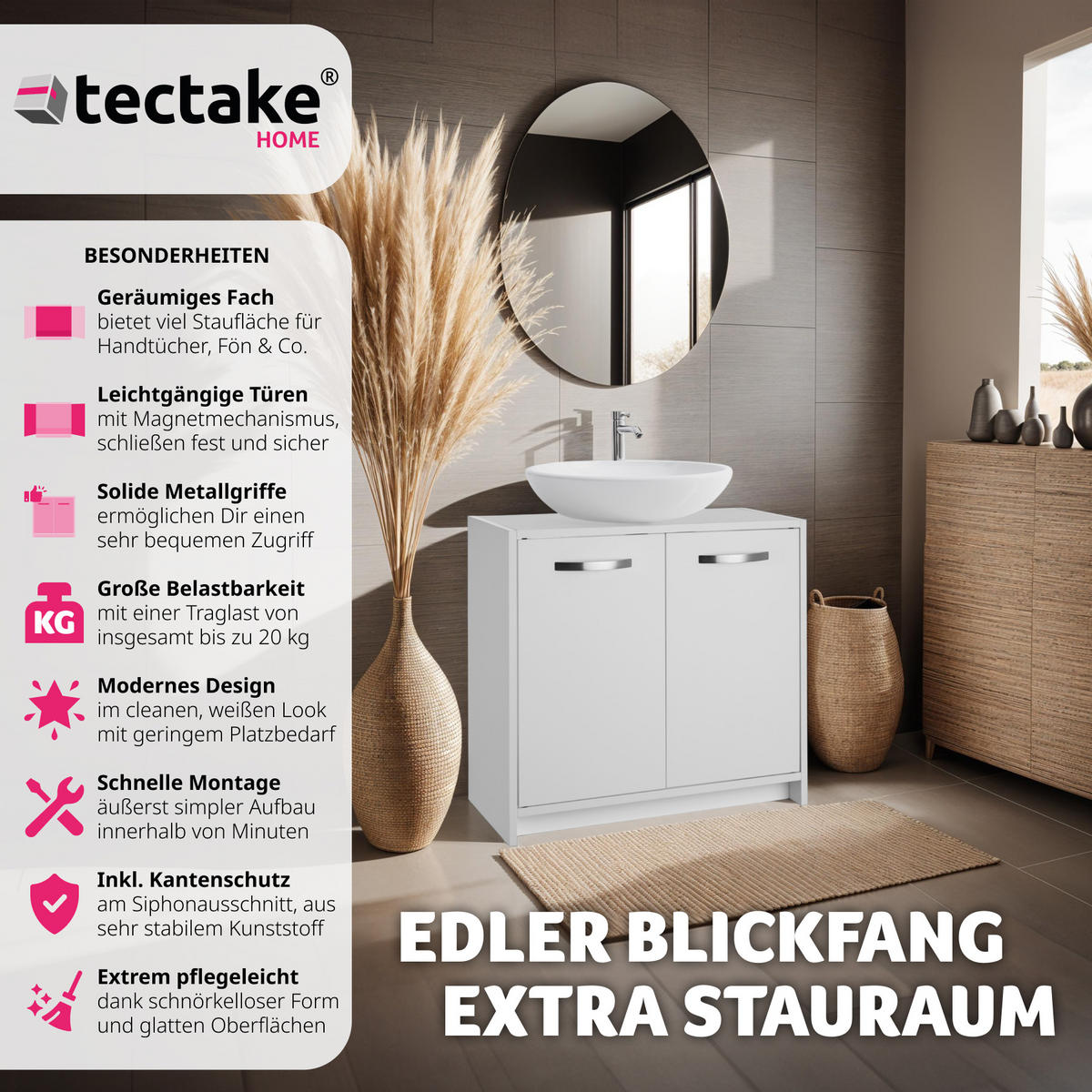 WASCHBECKENUNTERSCHRANK Katalina,63 x 31 x 55 cm ,weiß - Weiß, Holzwerkstoff (63/55/29cm) - tectake
