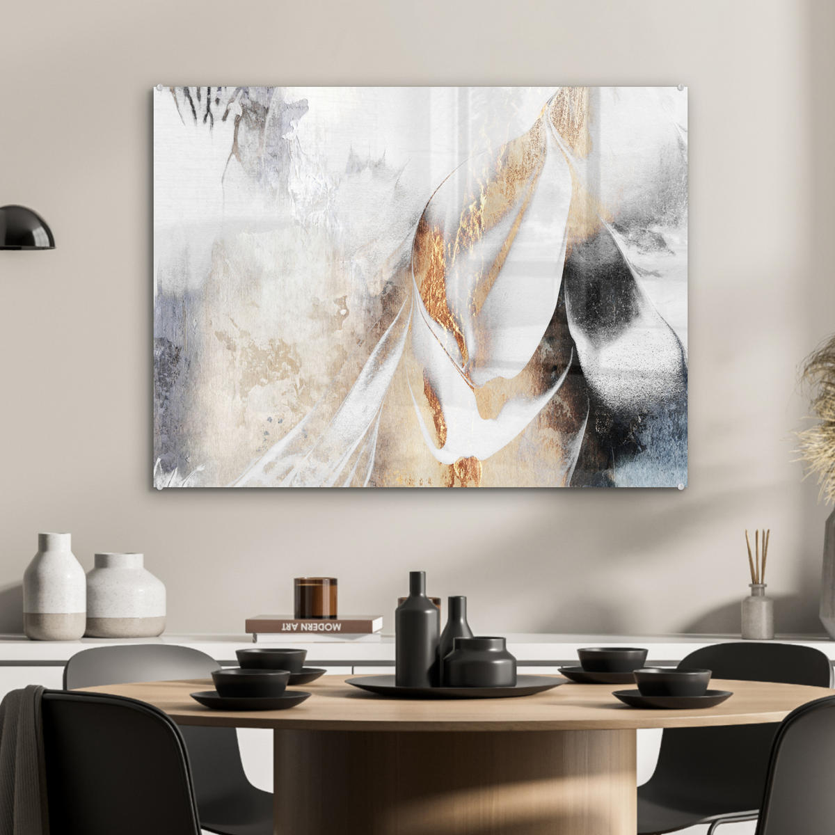 OBRAZ NA AKRYLOVOM SKLE Luxusné - abstraktné - zlaté - biele 80x60 cm - zlatá, sklo (80/60cm) - MuchoWow