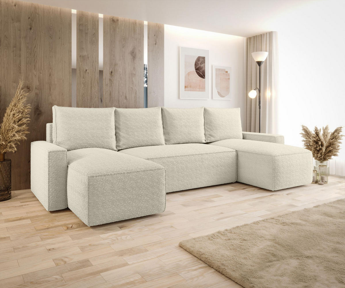 WOHNLANDSCHAFT mit Schlaffunktion SAVIO U Quelle 03 - Beige, Textil (300/75/140cm) - Bedante