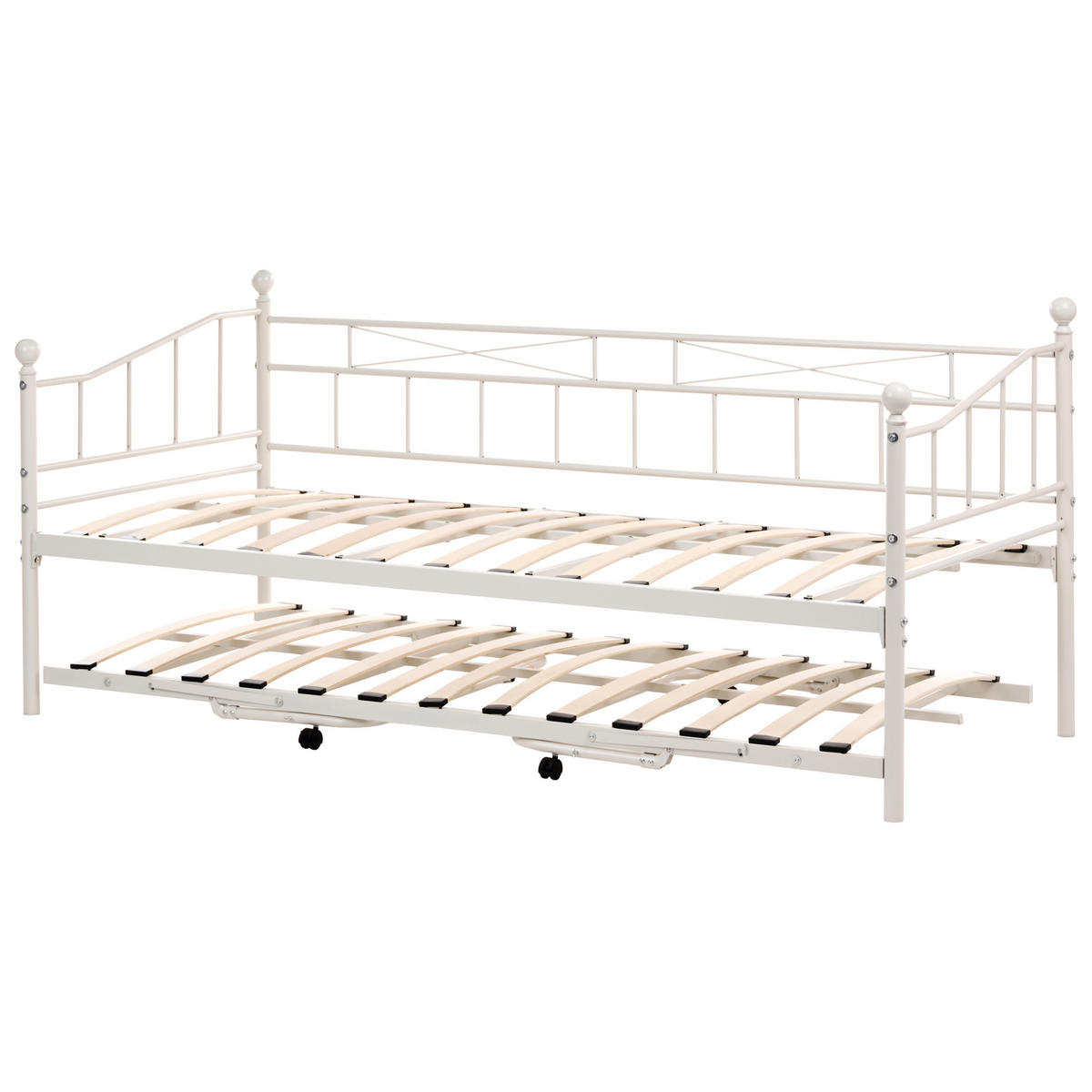 DNEVNA POSTELJA kovina 90/200 cm raztegljiva bež Louannec - bež, kovina (99/96/215cm) - Beliani