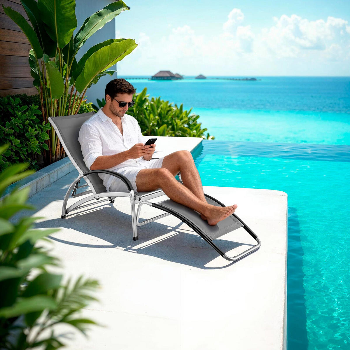 SONNENLIEGE 2er Set Avignon, 2in1 Schaukelstuhl, verstellbare Rückenlehne, 62 x 195 x 91 cm, anthrazit - Anthrazit, Metall (62/91/195cm) - tectake