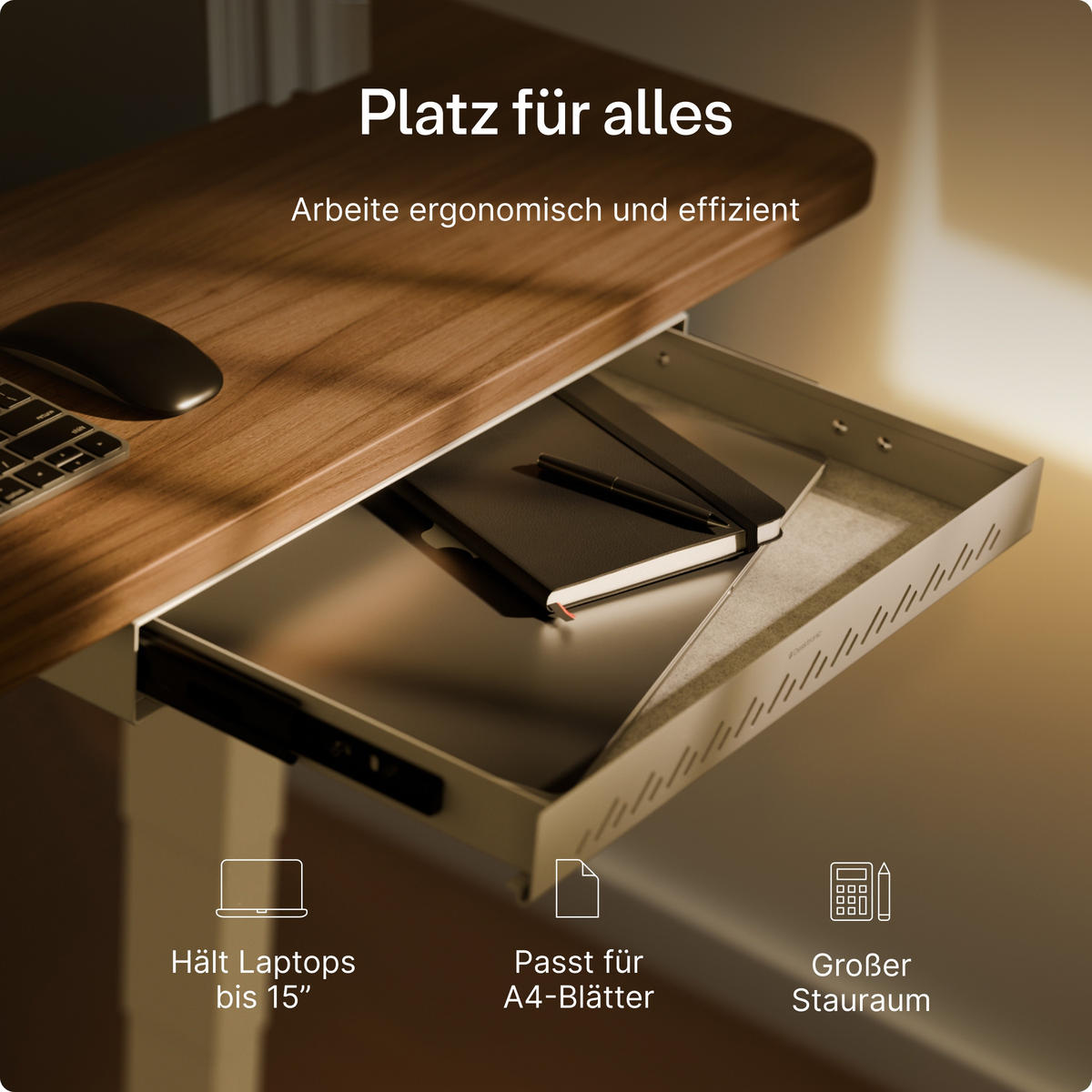 SCHUBLADEN-ORGANIZER unter dem Schreibtisch, 41x27x5cm Grau - Grau, Metall (41/27/5cm) - Desktronic