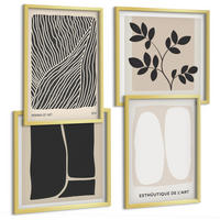 BILDER SET 4er Set - 50x50 cm & 40x60 cm Goldrahmen - Minimalistische Pflanzenmuster - Goldfarben, Kunststoff (50/50cm) - TULUP