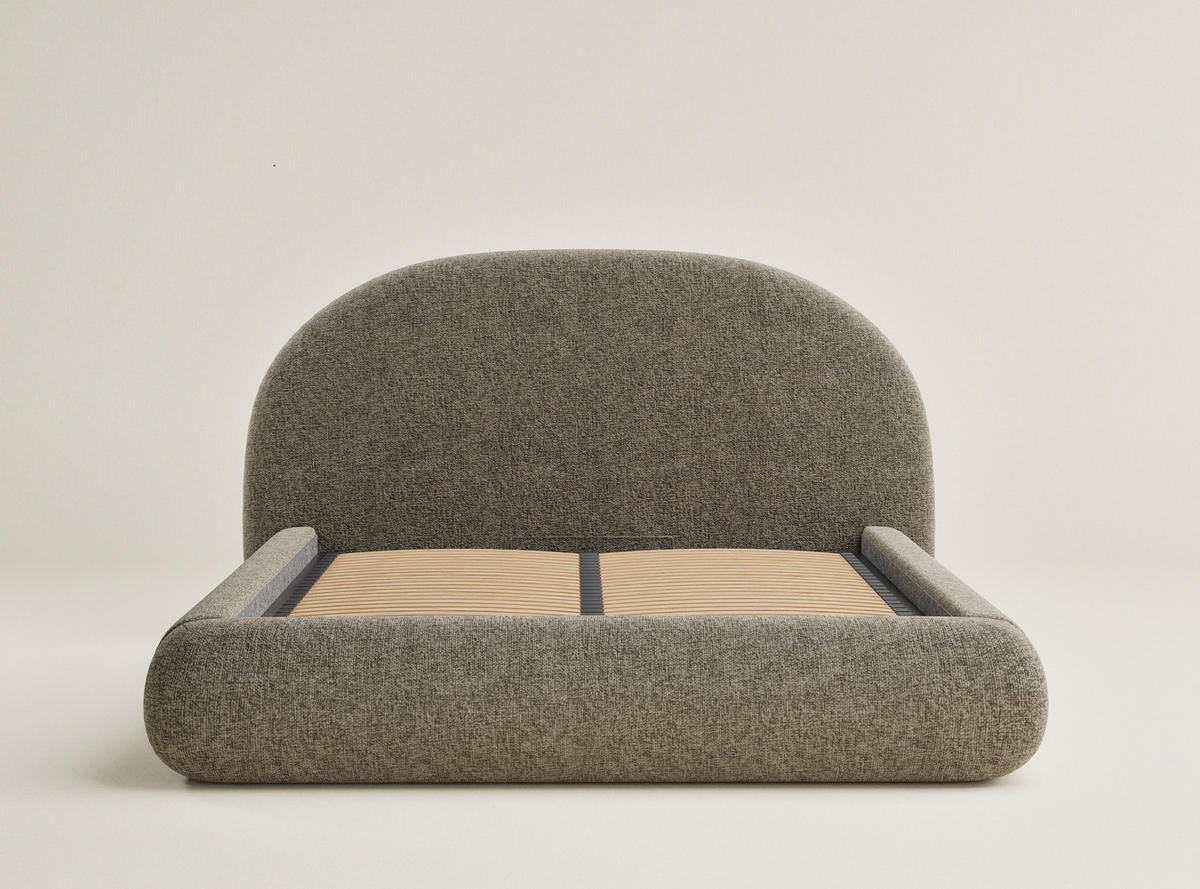 POLSTERBETT Maumere Braun 160/200 cm im Chenille-Stoff - Schwarz/Naturfarben, Holz/Holzwerkstoff (160/200cm) - Maison de Reve