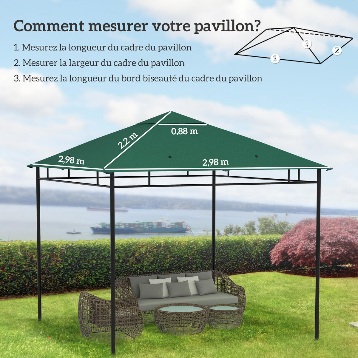 ERSATZDACH, 3x3 m für Gartenlaube, grün, Polyester 180 g/m², UV-beständig - Multicolor, Kunststoff (298/0.1/295cm) - FORIOUS