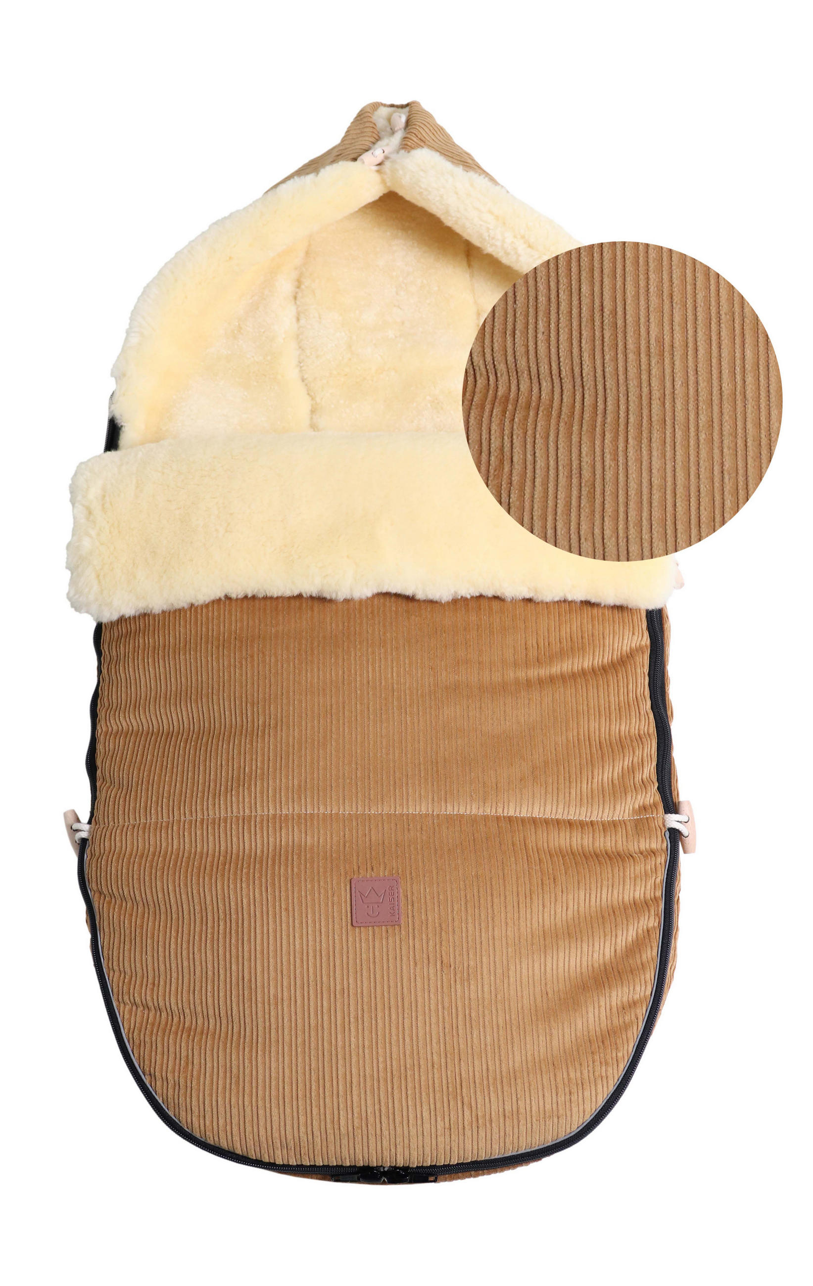 LAMMFELL-FUSSSACK Filius Cord, camel - Hellbraun, Fell (46/6/100cm) - Kaiserbaby