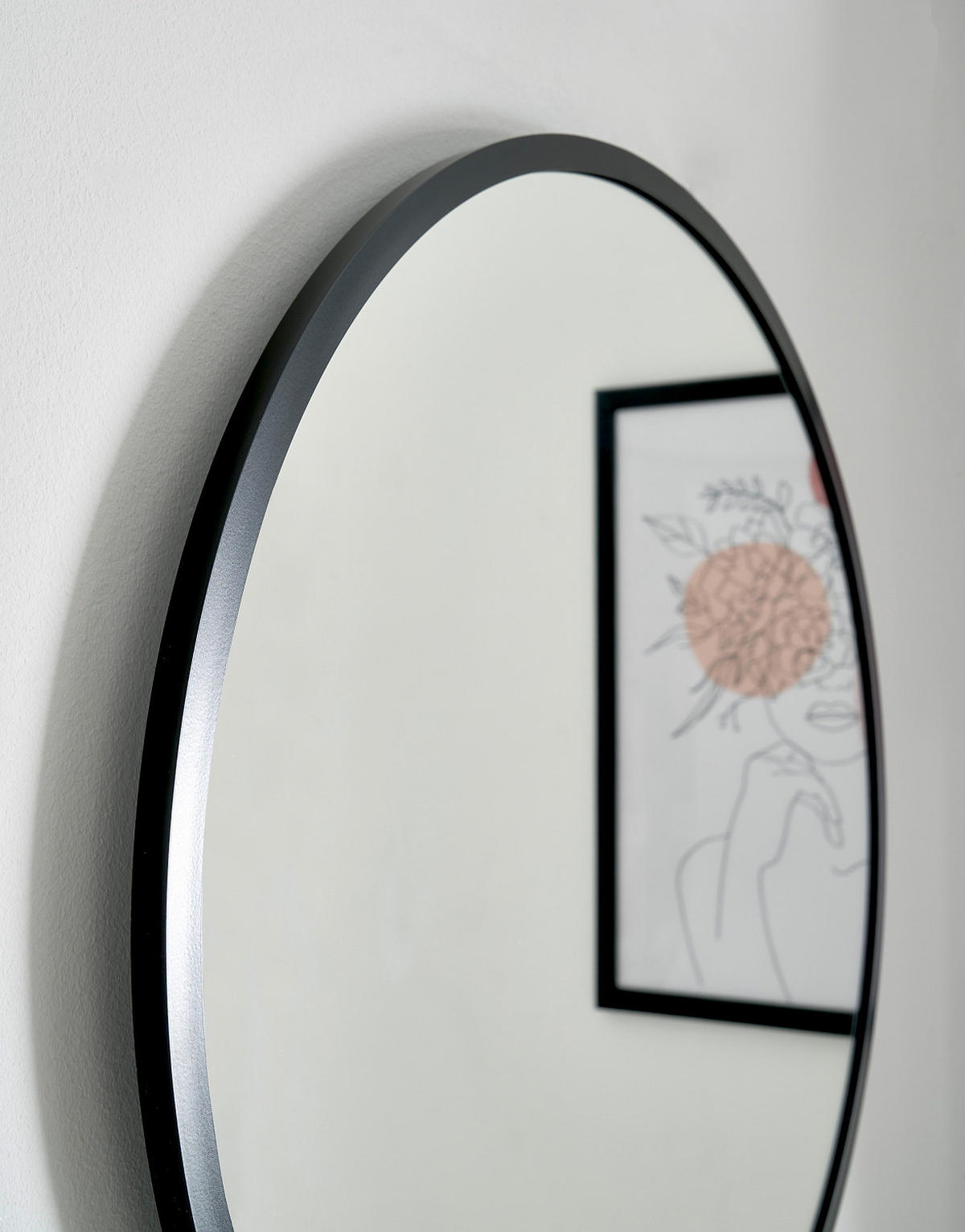 BADSPIEGEL - Rund - Schwarz - 60 cm - Schwarz, Glas/Kunststoff (60/60/5cm) - home24