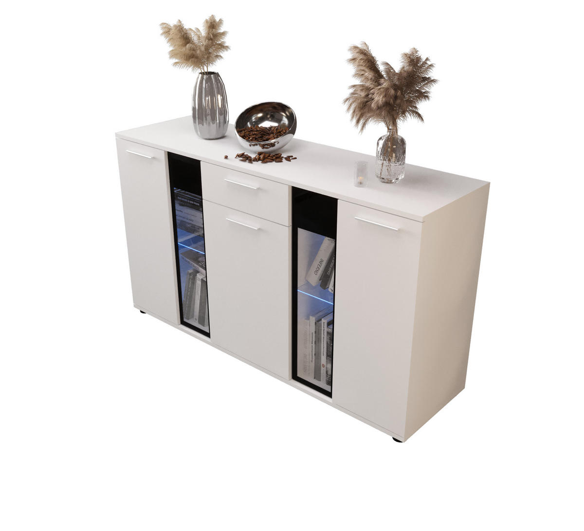 KOMMODE London LSK mit 3 Türen, Sideboard in Farbe: Weiß, Größe: 140 x 80 x 40 cm - Weiß, Holzwerkstoff (140/80/40cm) - O-Sofa