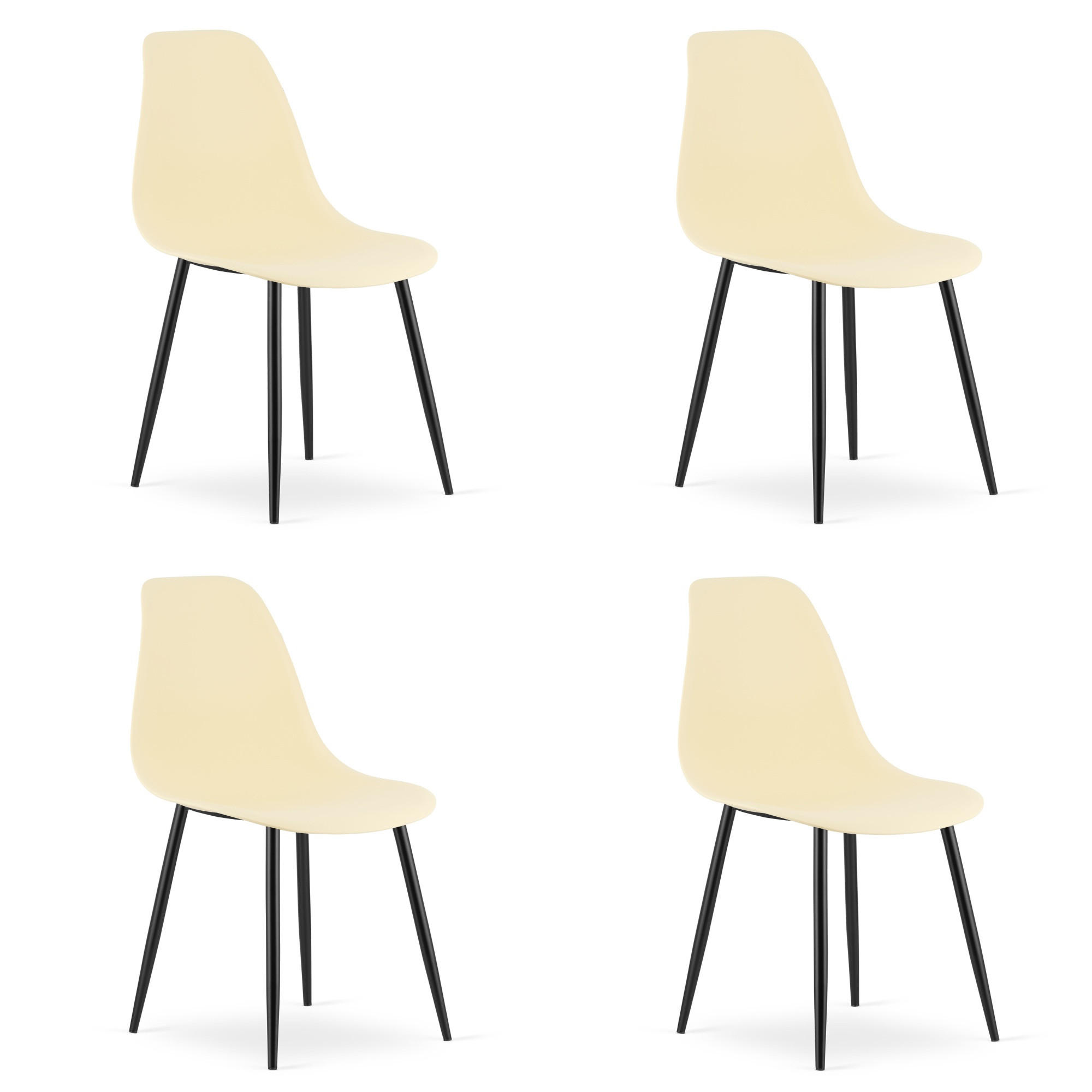 ESSZIMMERSTUHL 4-er Set KALEO cremefarbener Sitz, schwarze Beine - Creme/Schwarz, Kunststoff (46/84/51cm) - Valora