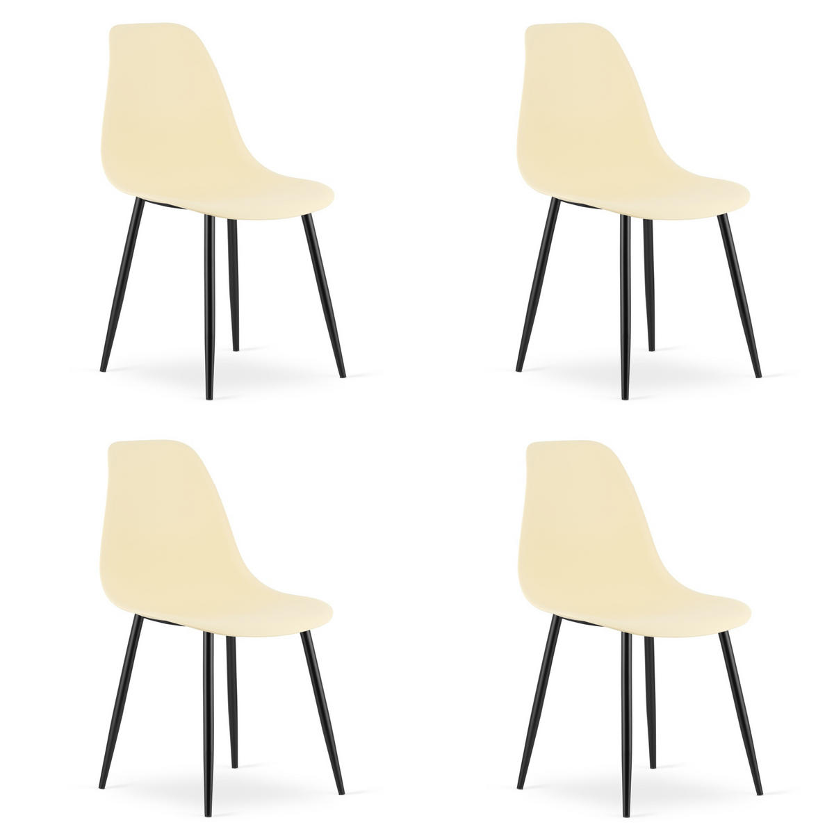 ESSZIMMERSTUHL 4-er Set KALEO cremefarbener Sitz, schwarze Beine - Creme/Schwarz, Kunststoff (46/84/51cm) - Valora