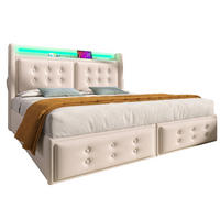 POLSTERBETT 140/200 cm mit LED, USB/Typ-C & 4 Schubladen, gepolstertes Kopfteil,Beige - Beige, Textil (140/200cm) - Redom