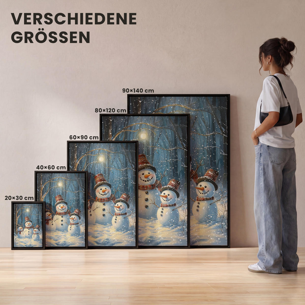 LEINWAND Bilder mit Rahmen - Schneemann - Schnee - Winter - Wald - 40x60 - Hellblau, Textil (40/60cm) - MuchoWow