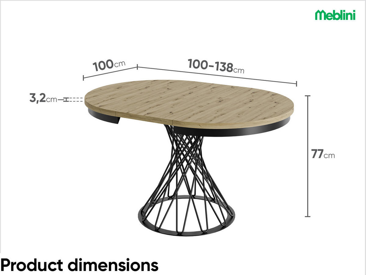 ESSTISCH LUCO - Schwarz/Eiche Artisan, Holzwerkstoff (100/100/77cm) - Meblini