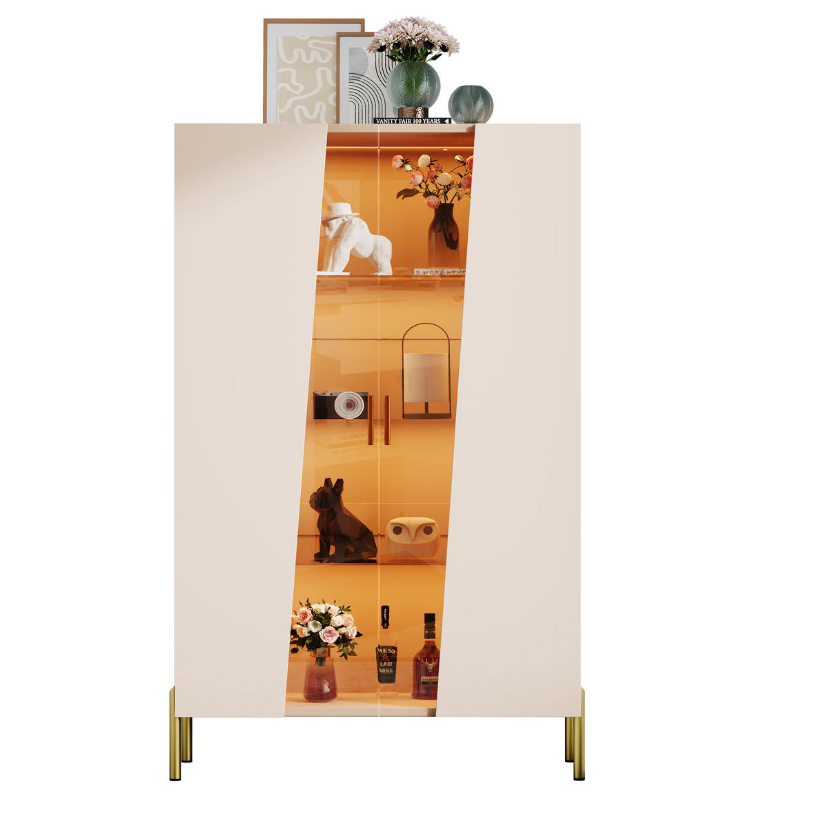 VITRINE 72x40x145 cm mit LED und Glastür - Beige, Holzwerkstoff (72/145/40cm) - FLIEKS
