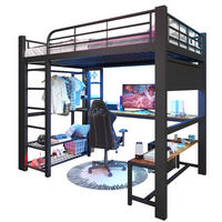 HOCHBETT 140/200 cm mit LED-Beleuchtung, Schreibtisch, Ablagen und Kleiderstange, Schwarz - Schwarz, Metall (140/200cm) - Redom