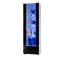 VITRINE ALESSANDRIA, Schwarz, LED Blau - Schwarz/Weiß, Glas/Holzwerkstoff (60/192/42cm) - Komodee