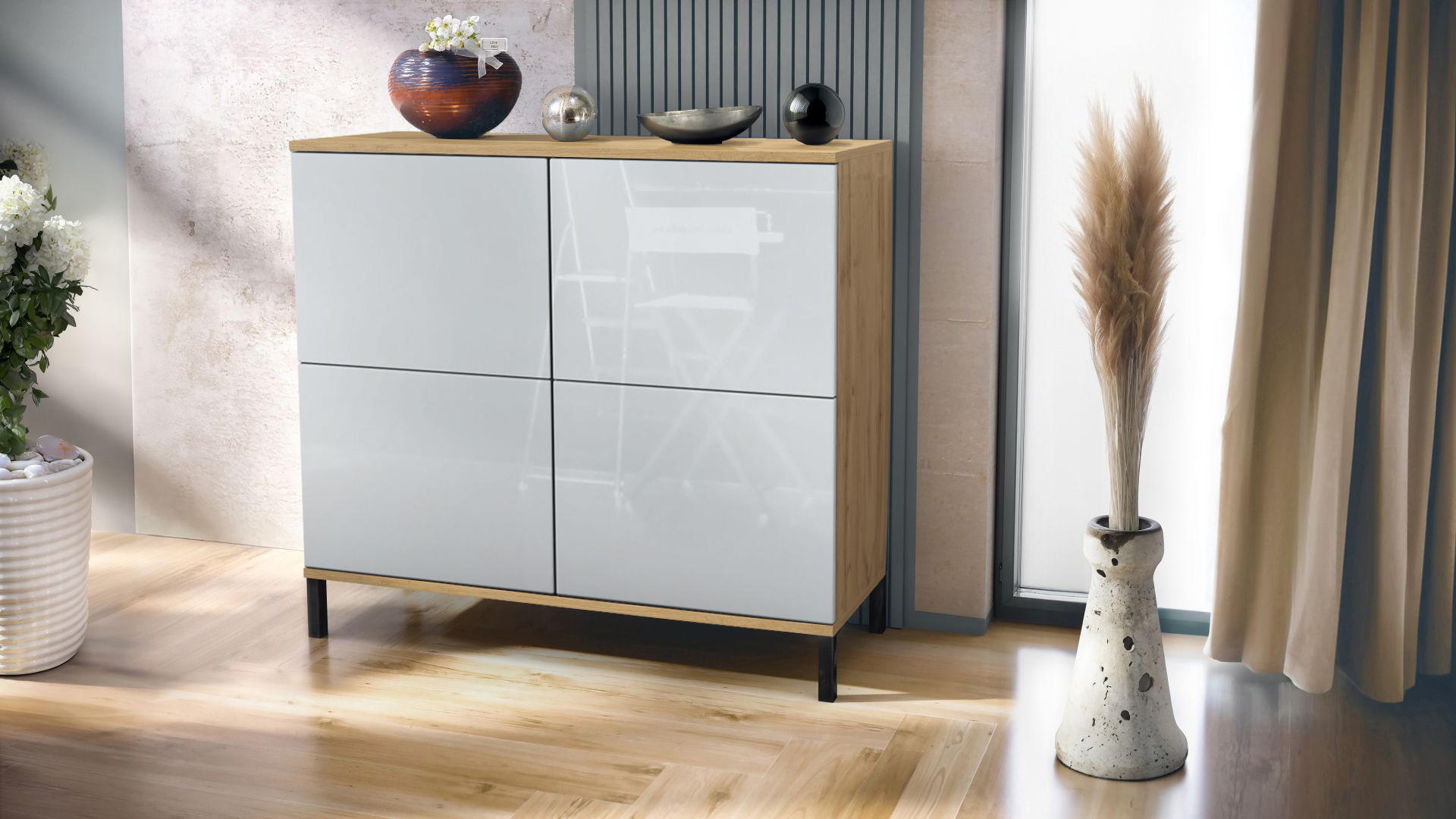 KOMMODE Rova Weiß Hochglanz - Weiß Hochglanz, Holzwerkstoff (92.5/83.5/35cm) - Vladon